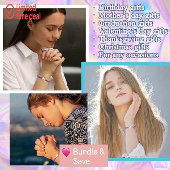 12-Piece Natural Stone Cross Bracelets with Religious Cards for Women - Picture 6 of 8